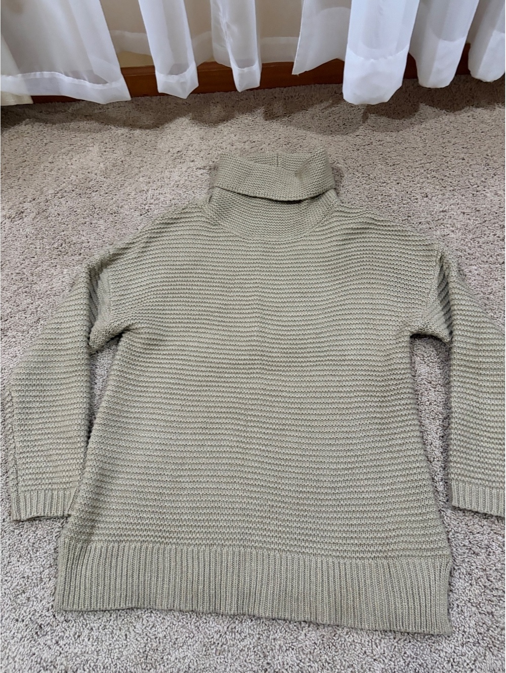 Women's PrinStory L LARGE beige long-sleeve chunky knit sweater turtleneck